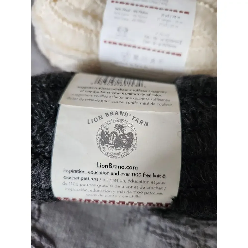 Lion Brand Sasha Yarn Lot 4 Super Bulky Wool Blend Onyx Black Cream Made Italy